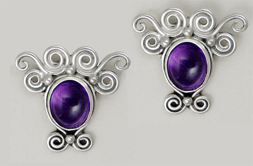 Sterling Silver And Amethyst Drop Dangle Earrings With an Art Deco Inspired Style